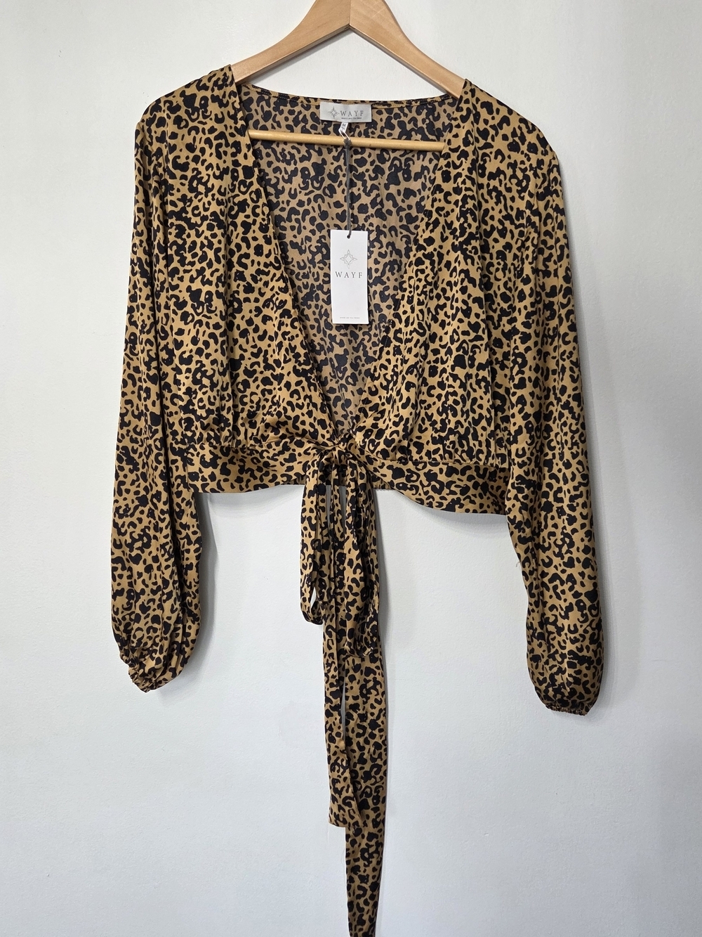 WAYF Tie-Front Crop Blouse Leopard Print